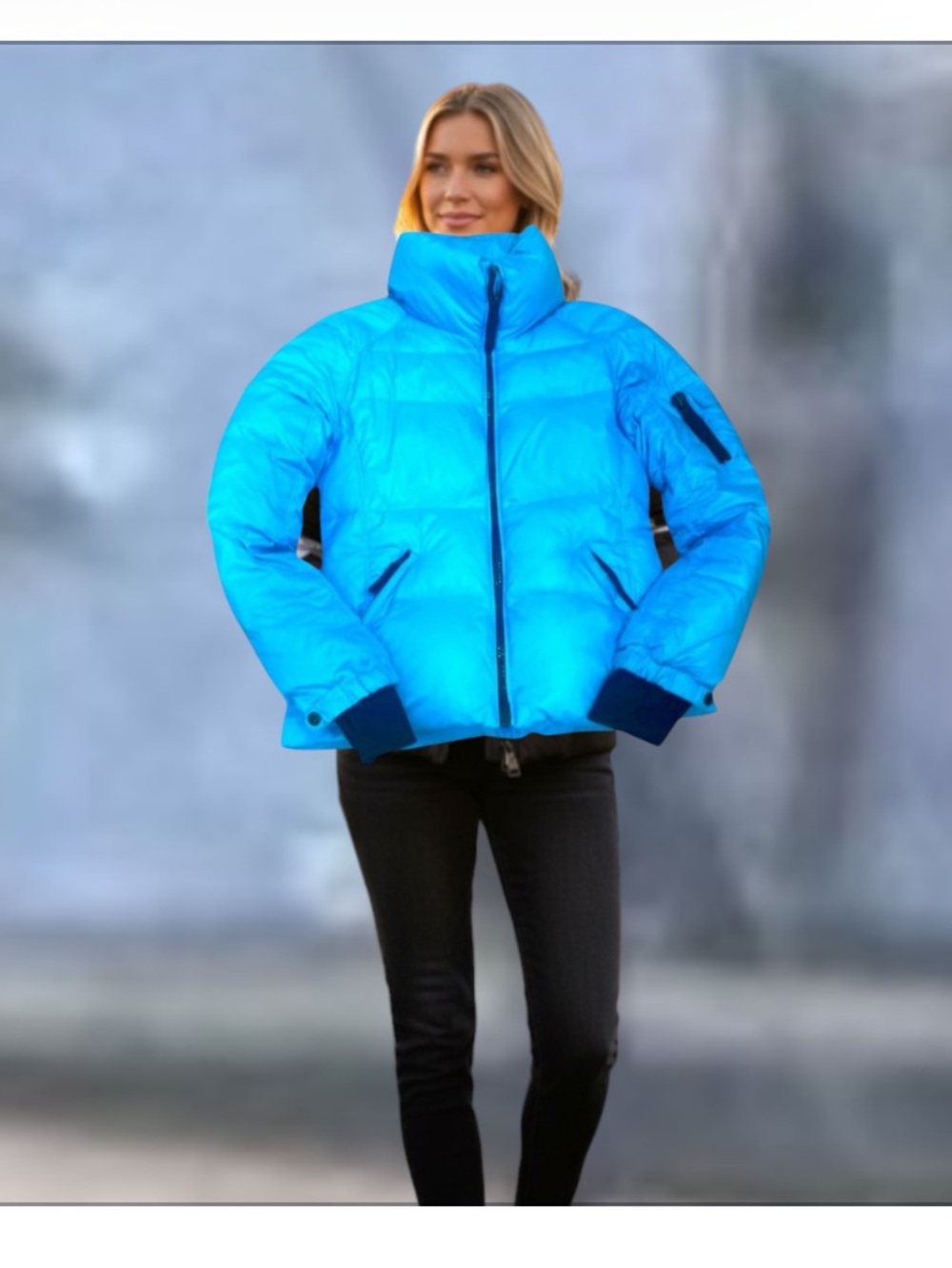 SAM. Bright Blue Shiny Puffer Jacket Warm Down and Windproof